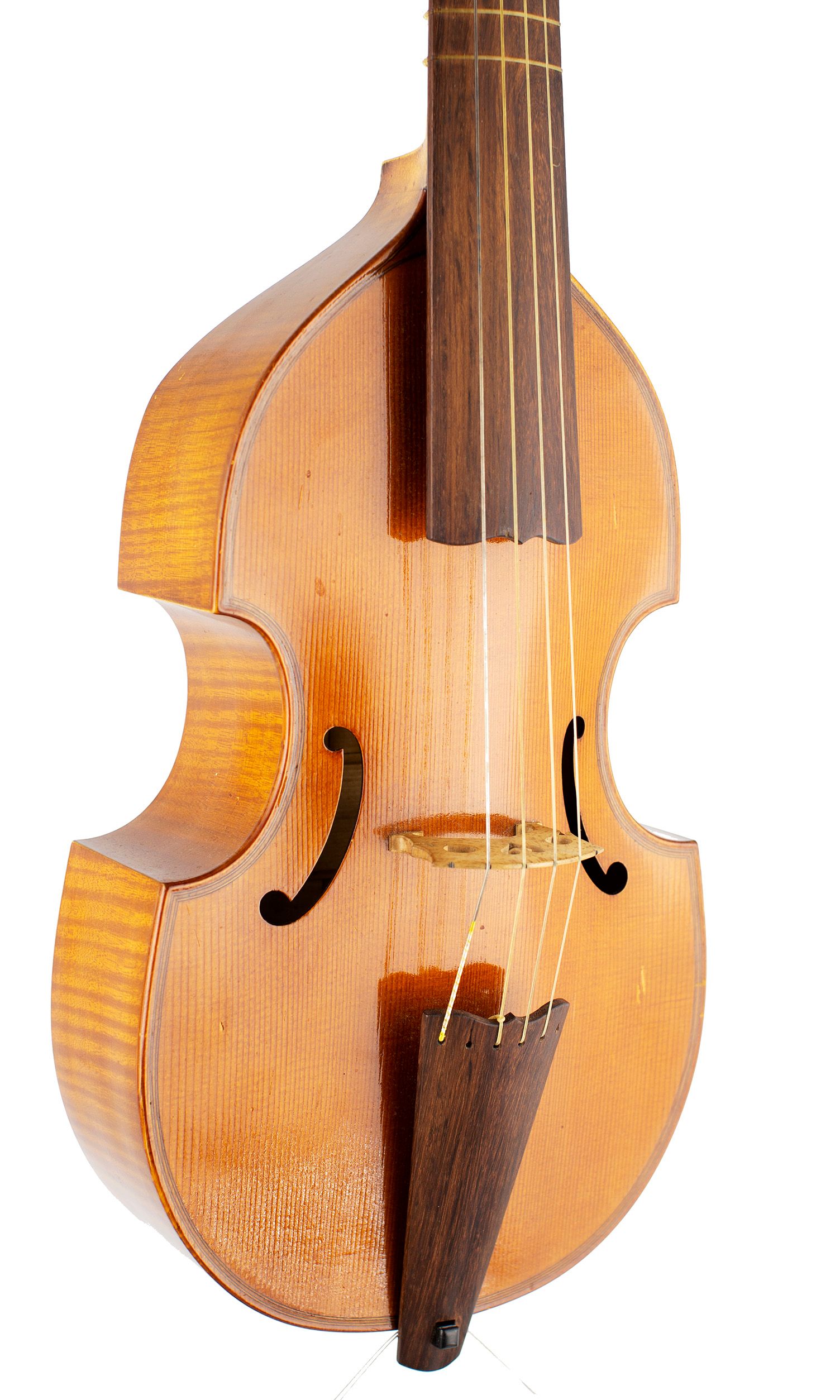 Treble viol by Dietrich M. Kessler, London, 1959 — angled view, 30°