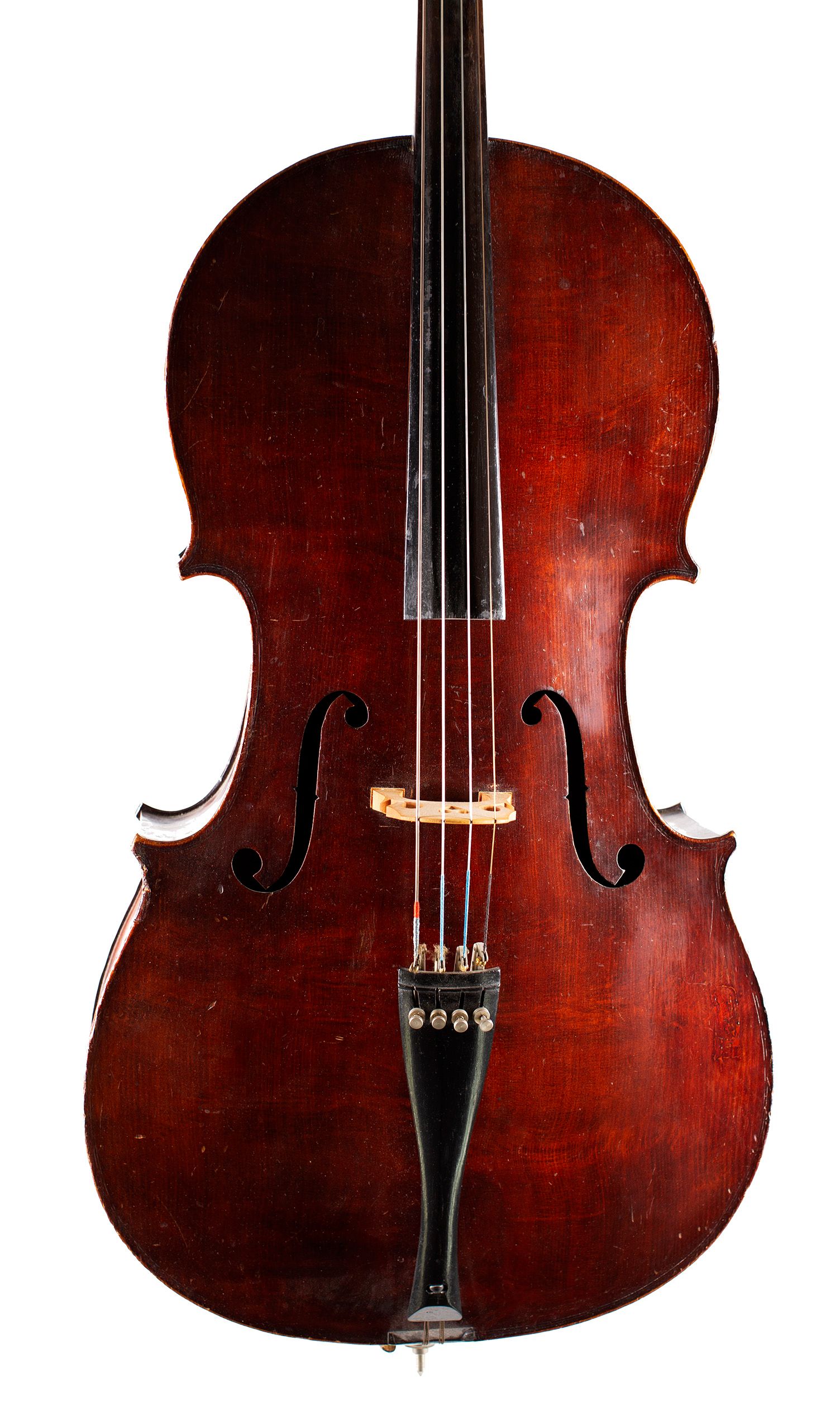 Cello, Workshop of Jérôme Thibouville-Lamy, Mirecourt, 1910 — angled view, 10°