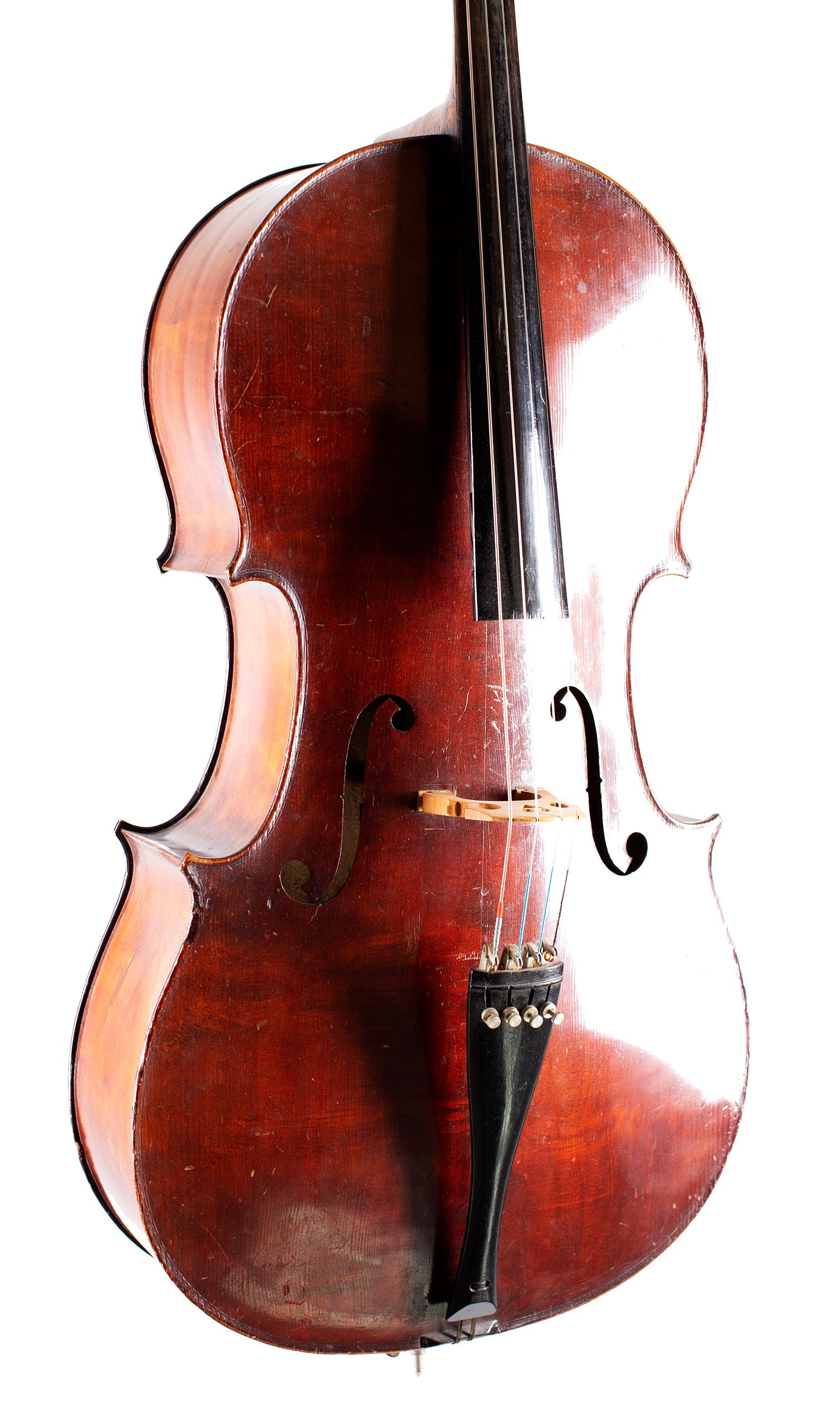 Cello, Workshop of Jérôme Thibouville-Lamy, Mirecourt, 1910 — angled view, 30°