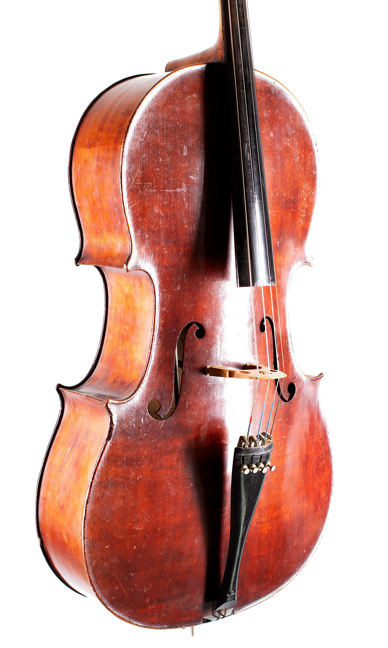Cello, Workshop of Jérôme Thibouville-Lamy, Mirecourt, 1910 — angled view, 40°