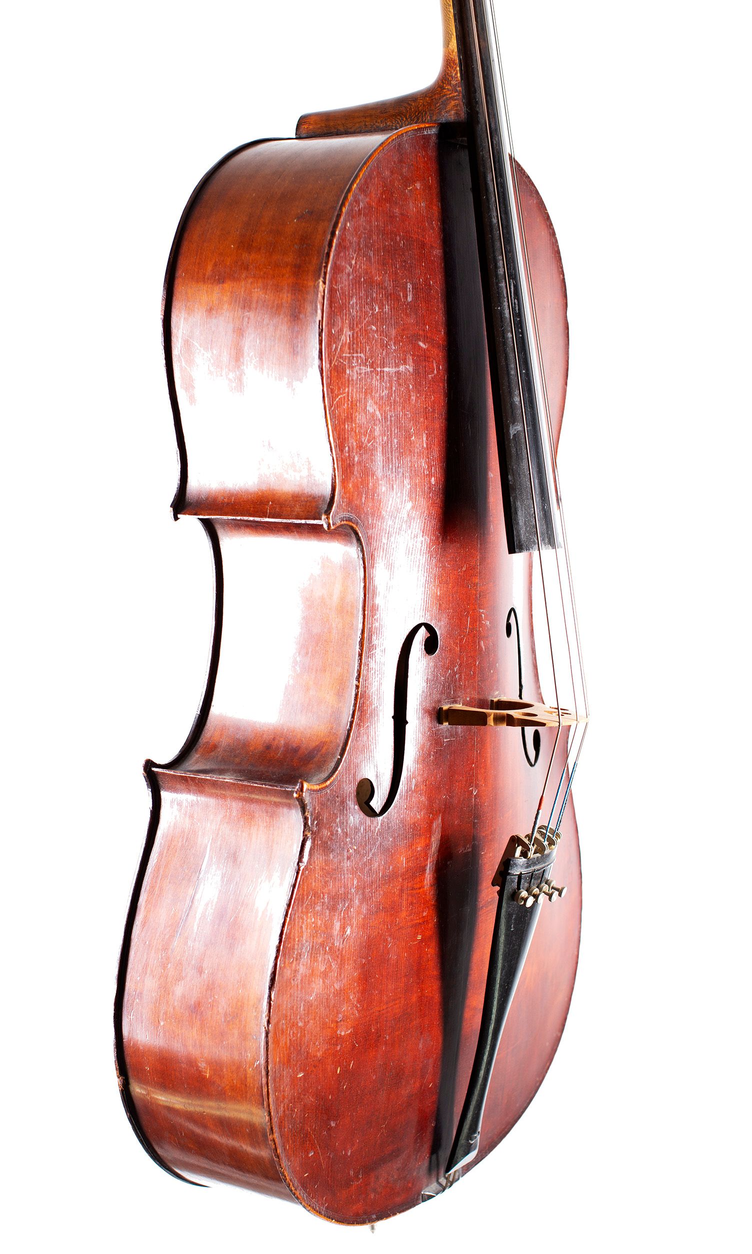 Cello, Workshop of Jérôme Thibouville-Lamy, Mirecourt, 1910 — angled view, 60°