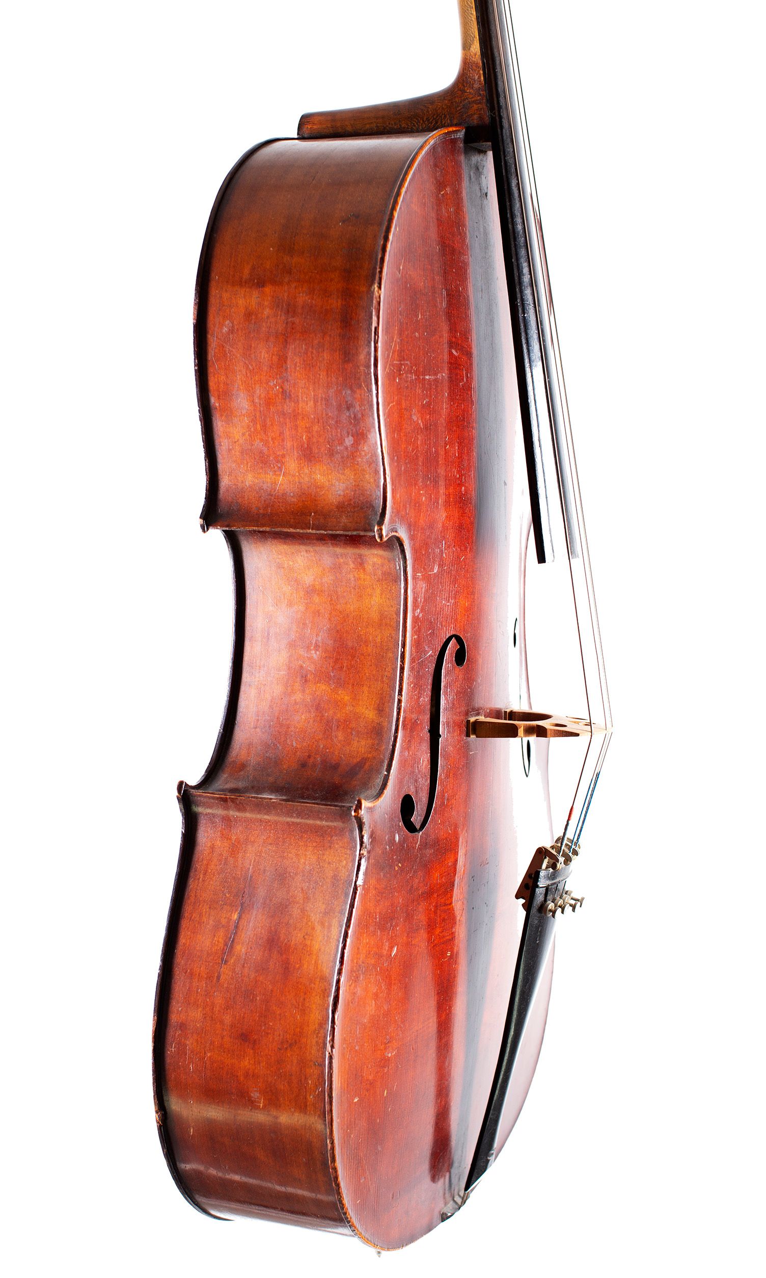 Cello, Workshop of Jérôme Thibouville-Lamy, Mirecourt, 1910 — angled view, 70°