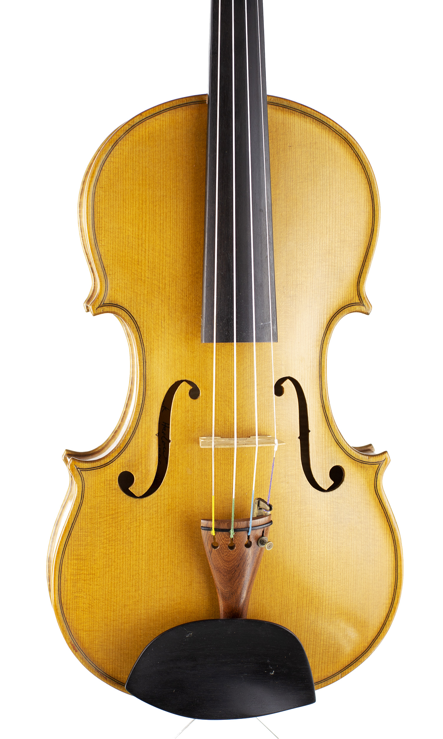 A violin by Frank Harlow, Sheffield, 1990 — angled view, 10°