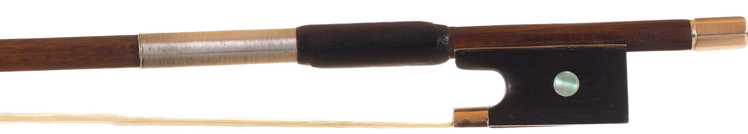 A gold-mounted violin bow, by H. R. Pfretzschner — frog