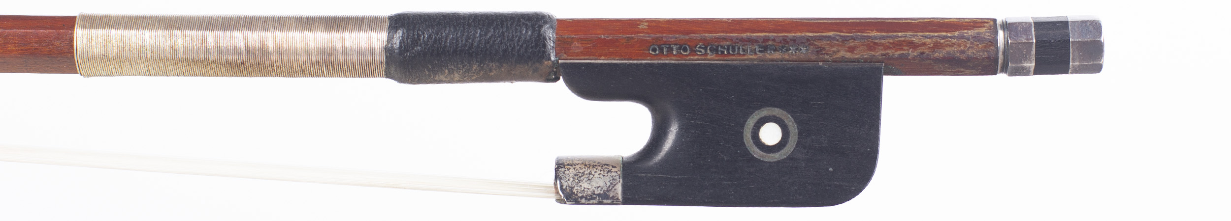 A silver-mounted viola bow by Otto Schuller, Germany — frog