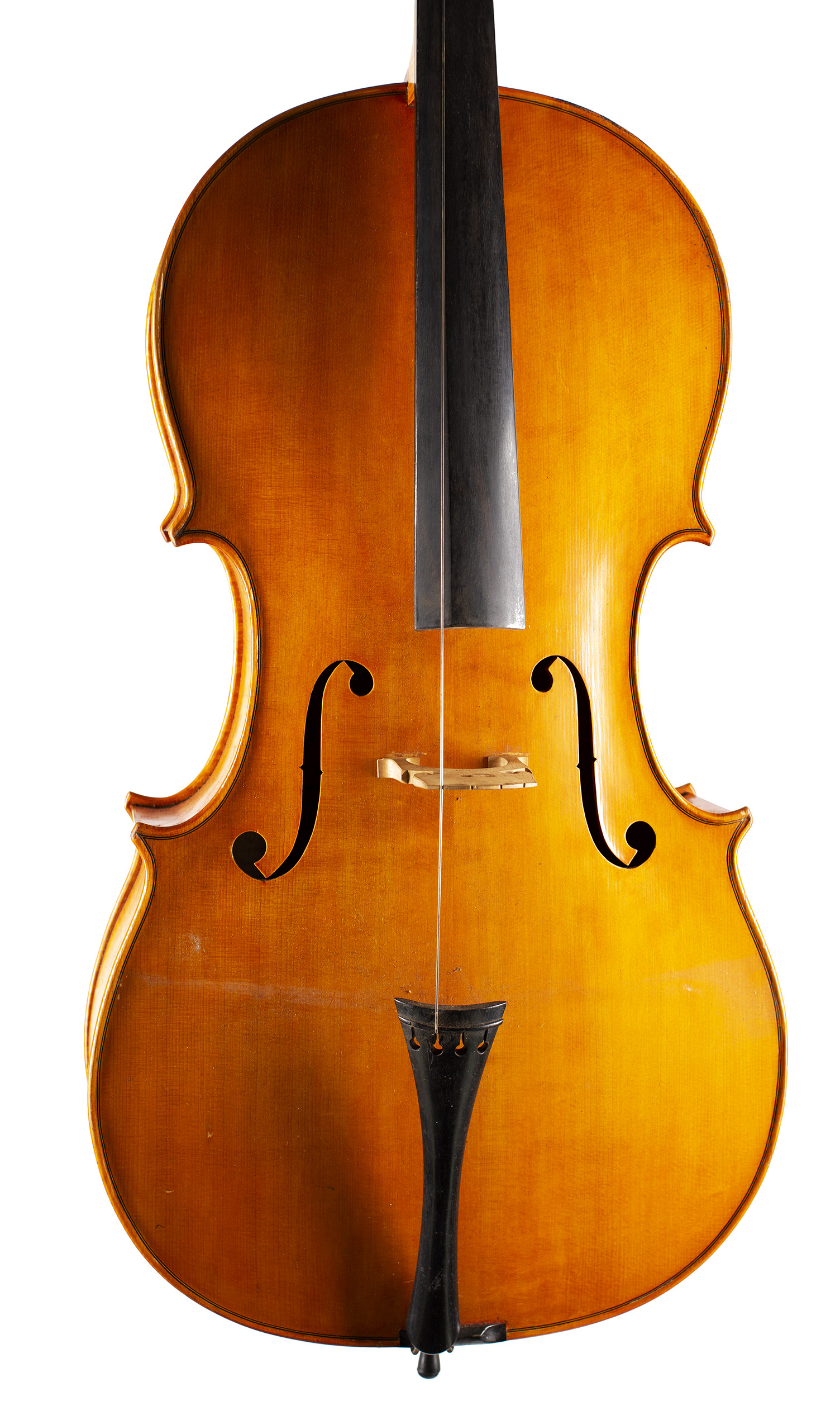A cello by Harry Dobbs, Sutton Coldfield, 1969 — angled view, 10°