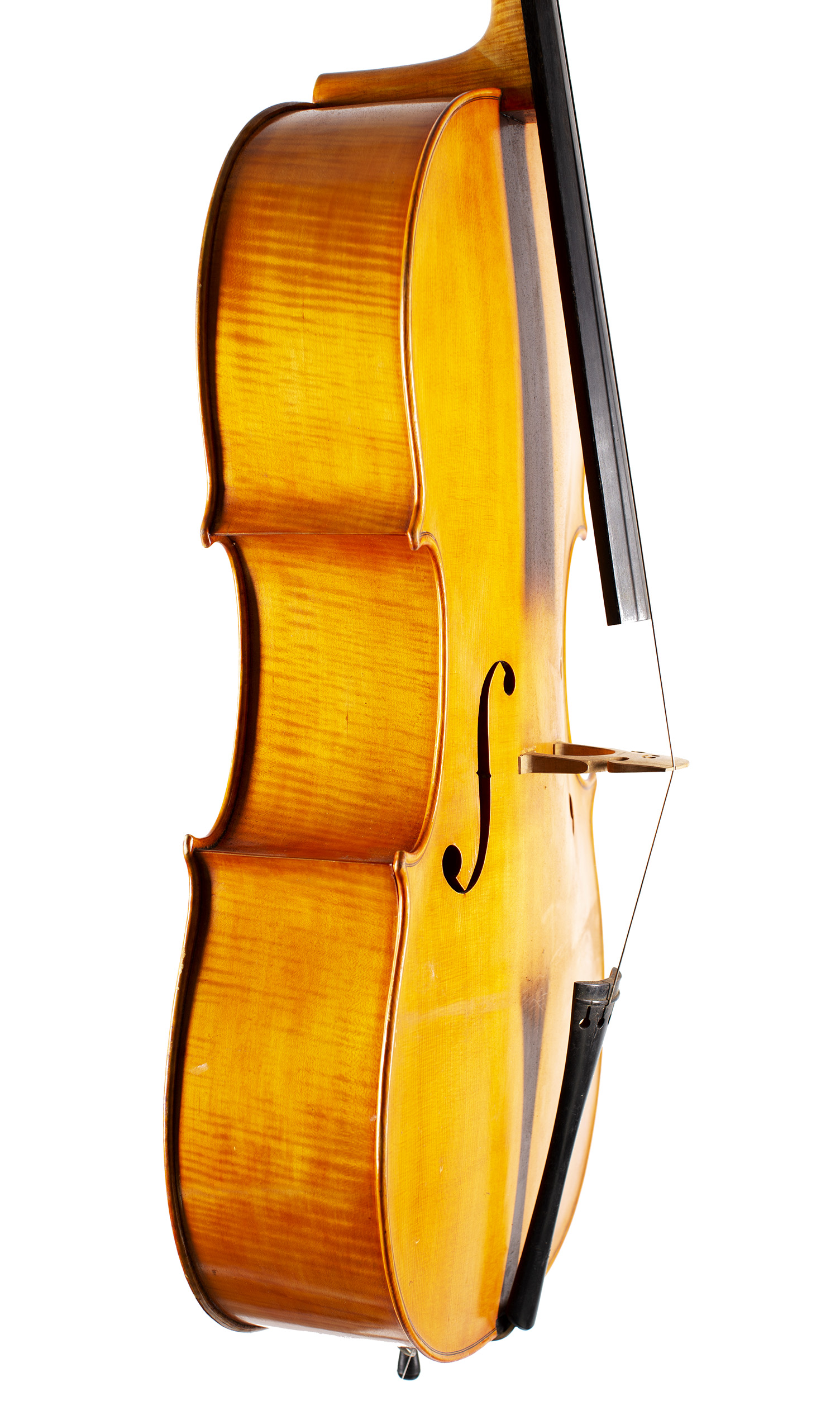 A cello by Harry Dobbs, Sutton Coldfield, 1969 — angled view, 70°