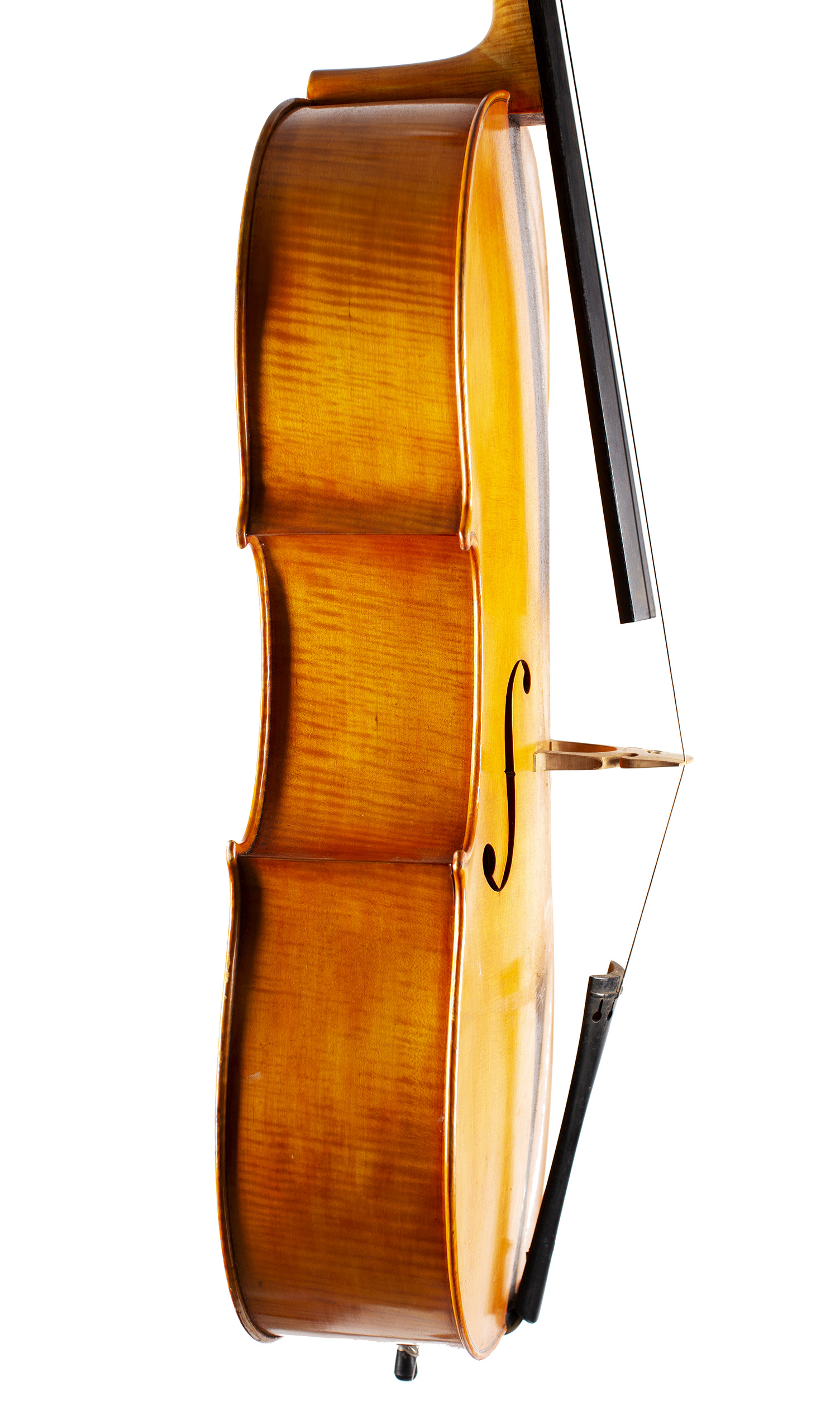 A cello by Harry Dobbs, Sutton Coldfield, 1969 — angled view, 80°