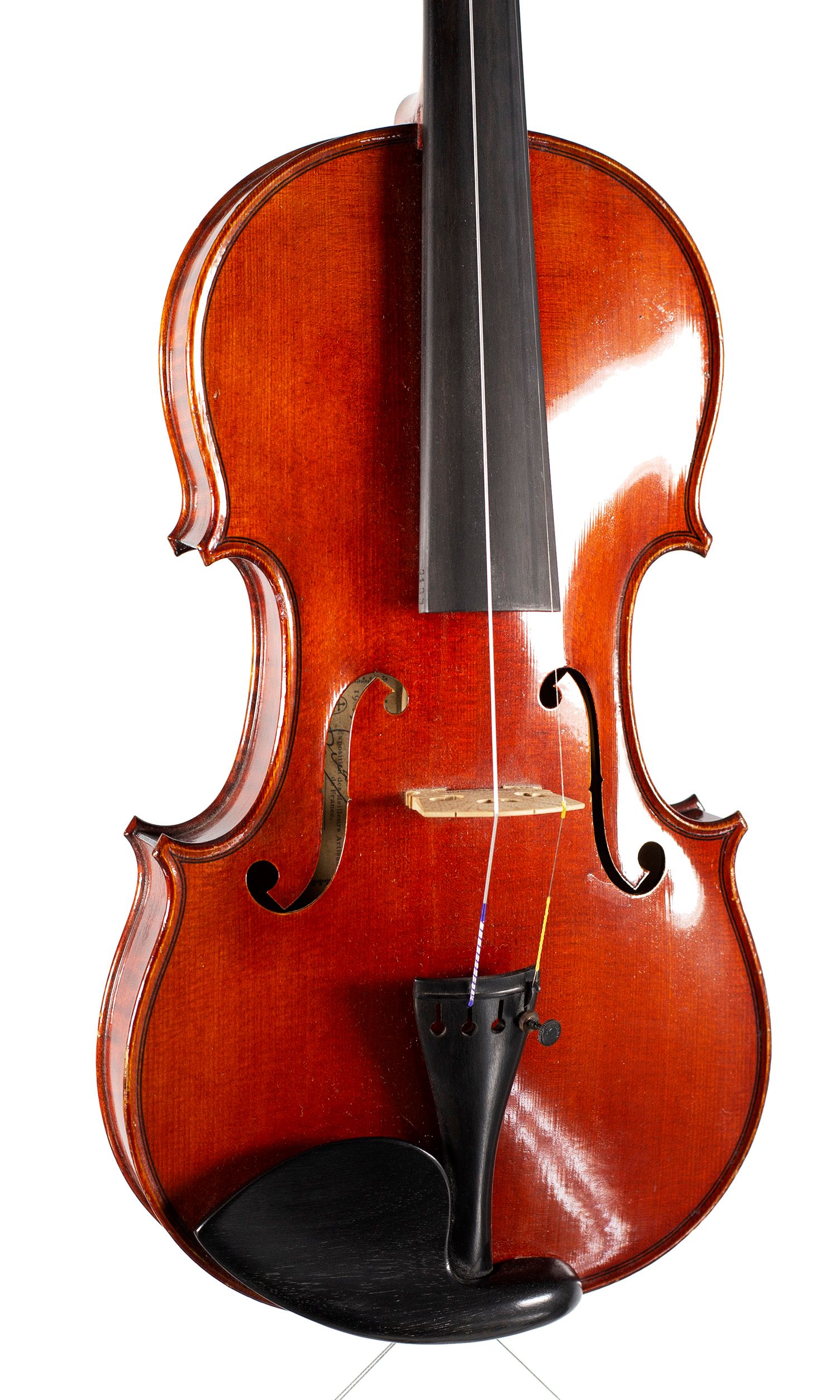 Violin by Marius Didier, Mattaincourt, 1929 — angled view, 20°