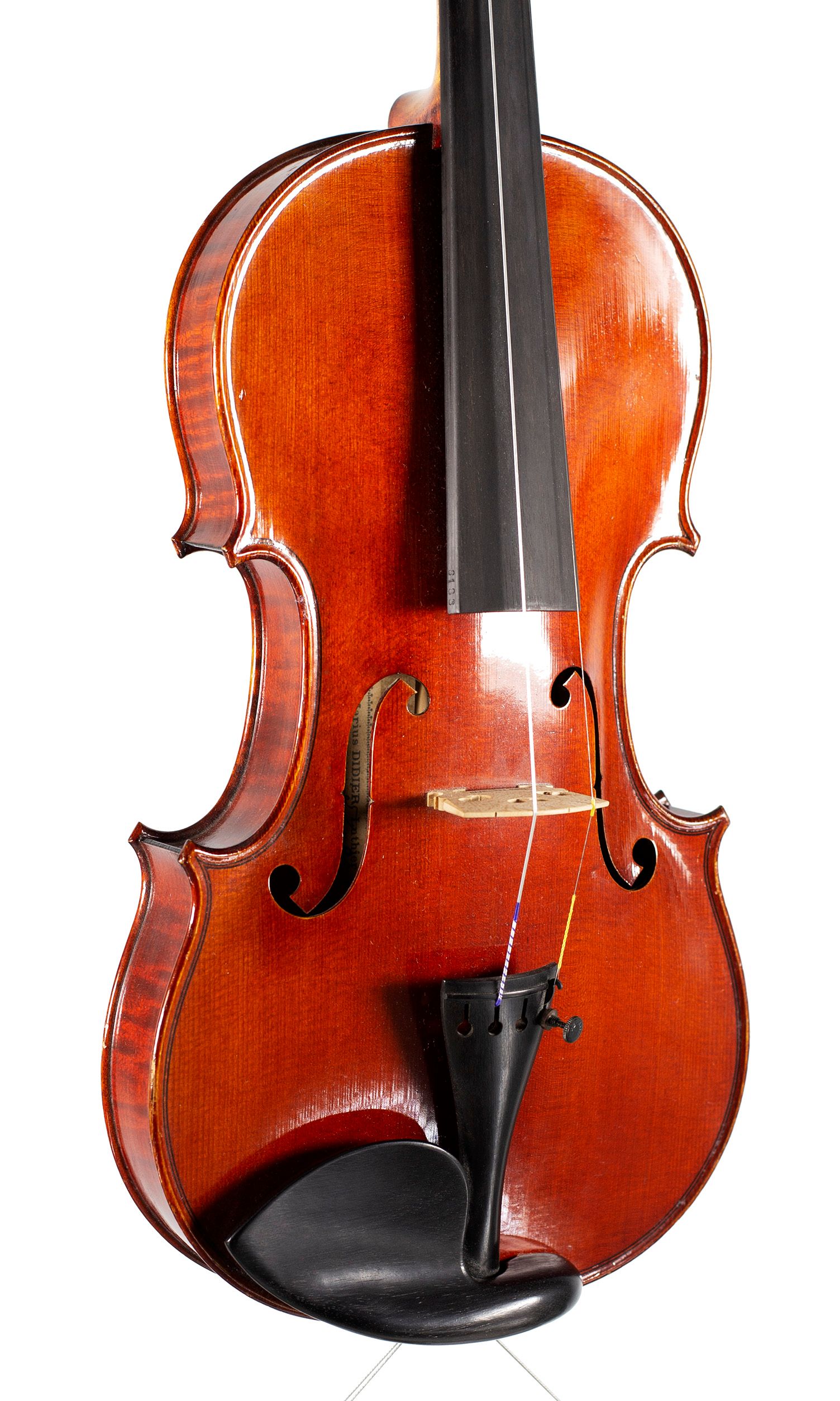 Violin by Marius Didier, Mattaincourt, 1929 — angled view, 30°