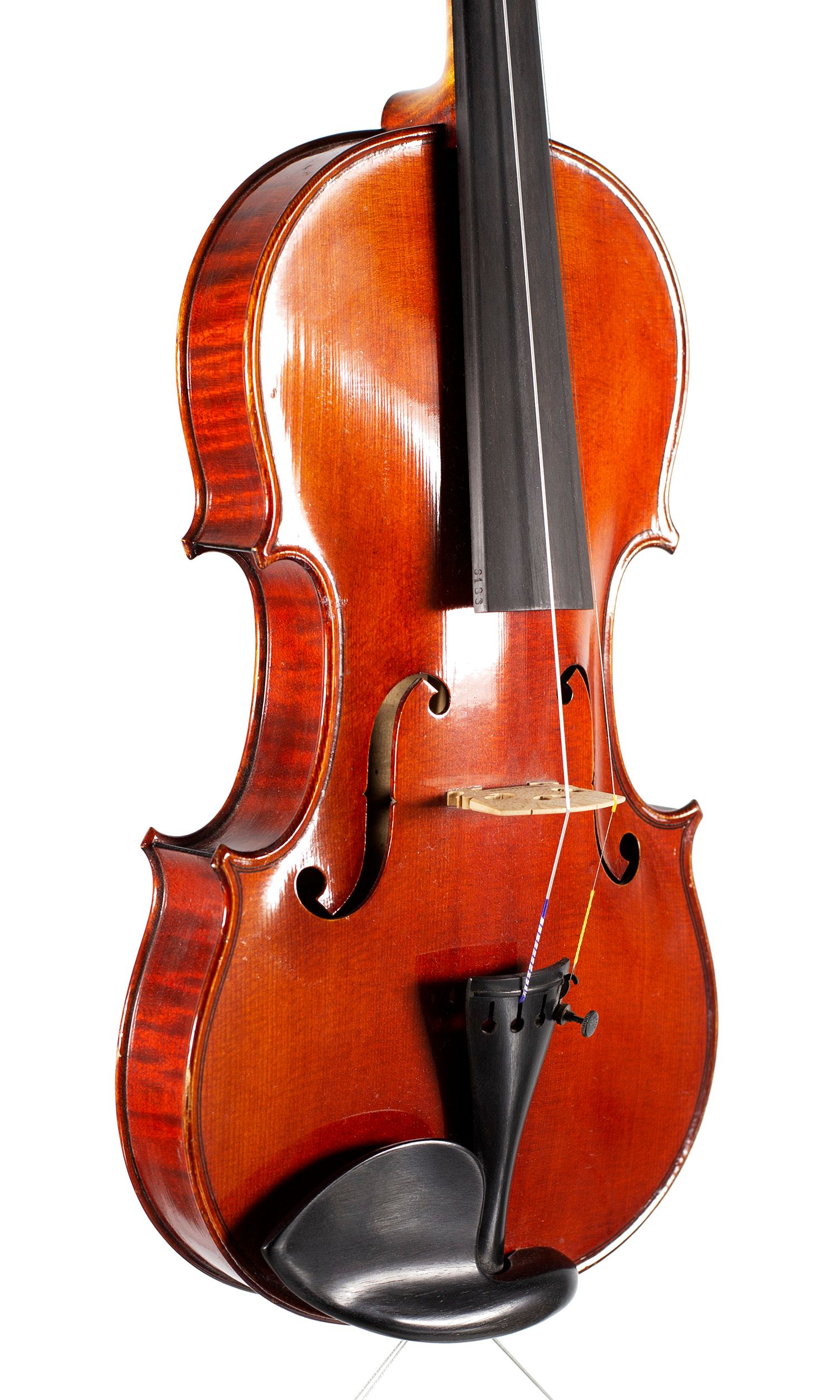 Violin by Marius Didier, Mattaincourt, 1929 — angled view, 40°
