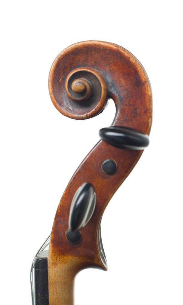 Violin by Johann Christian Ficker, Markneukirchen, 1782 — scroll