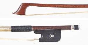 A silver-mounted cello bow by H. R. Pfretzschner — head and frog