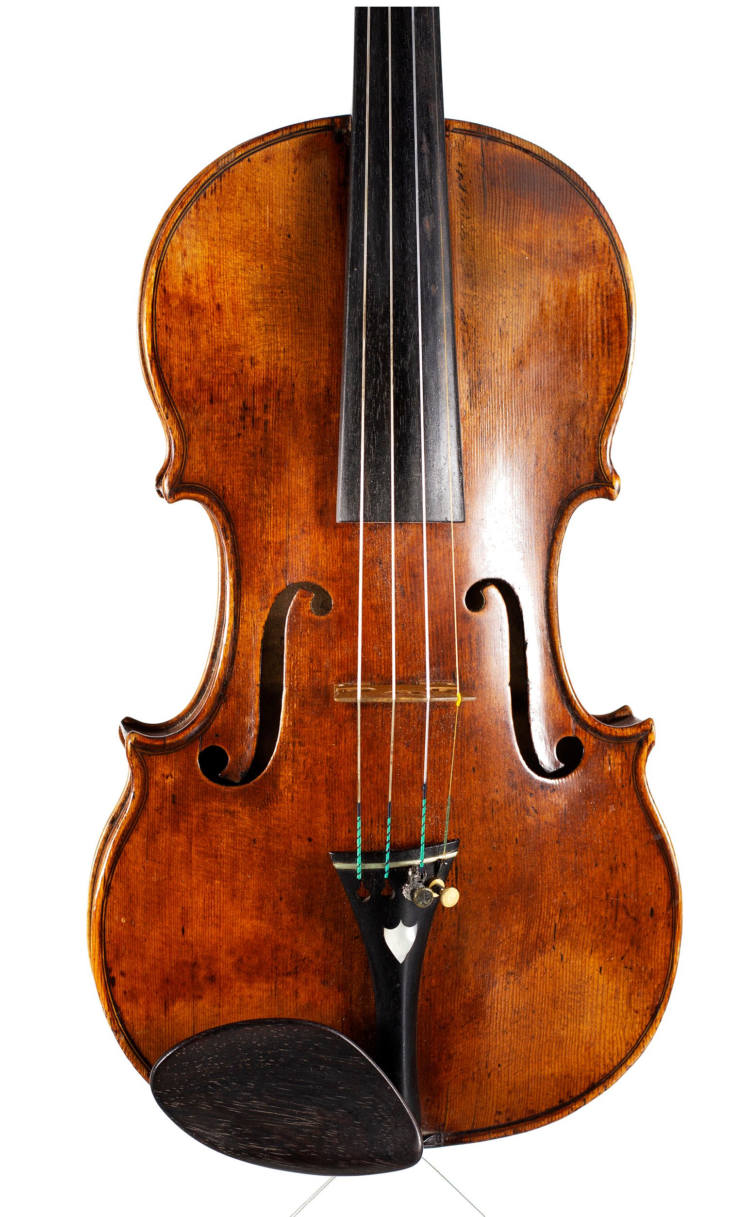 Violin, Workshop of Didier Nicolas Aine, Mirecourt, 19th Century — angled view, 10°