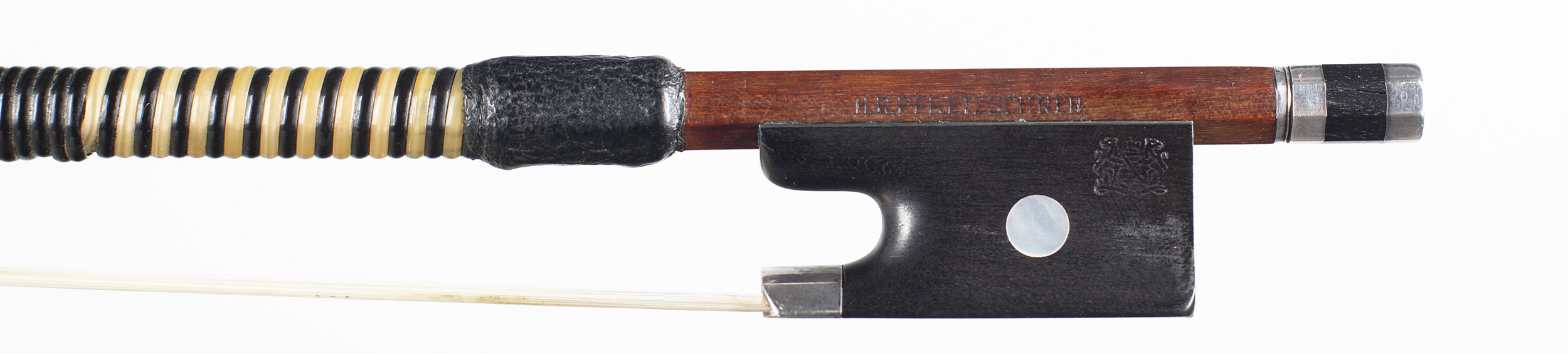 A silver-mounted violin bow by H. R. Pfretzschner — frog