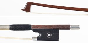 A silver-mounted violin bow by H. R. Pfretzschner — head and frog