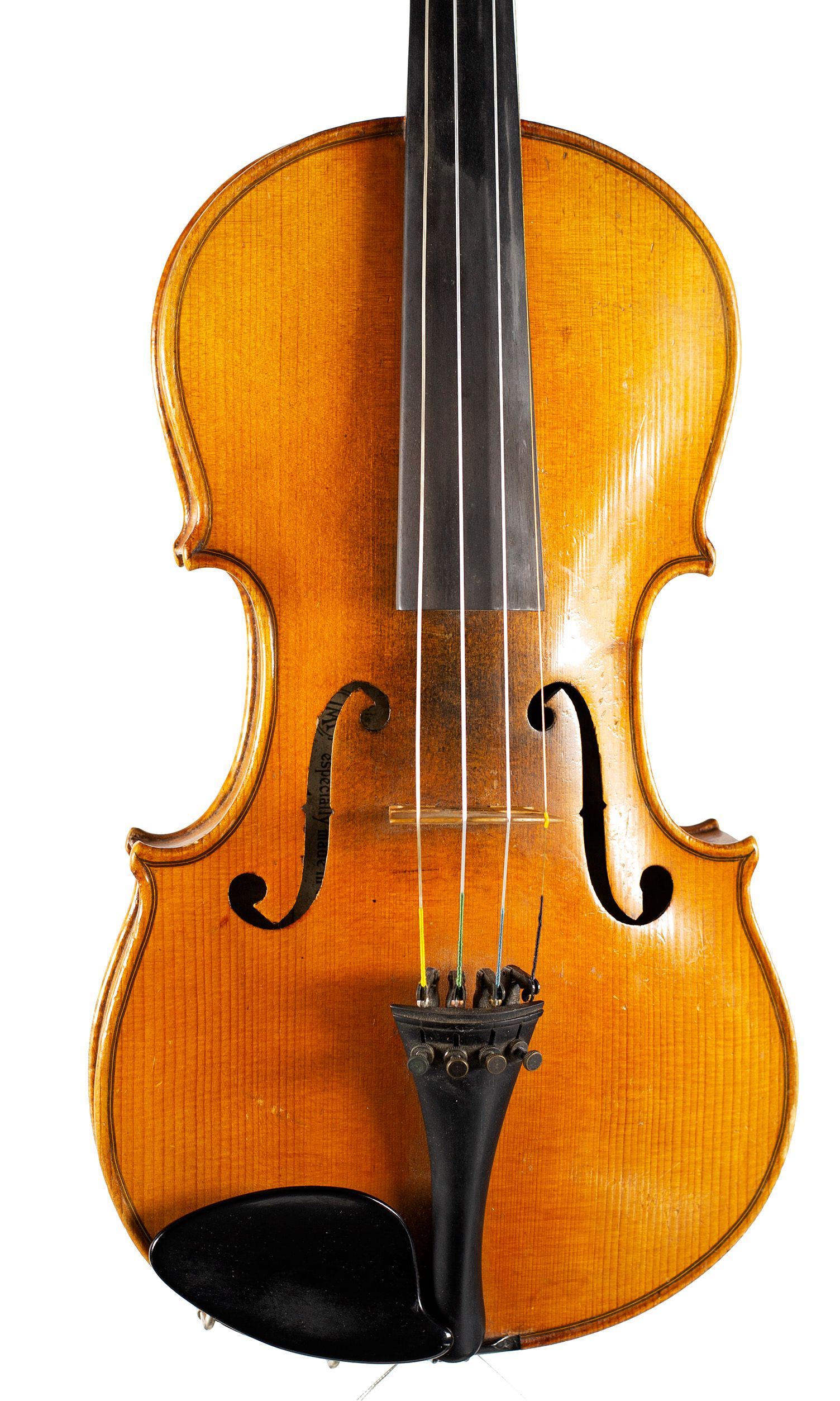Violin, Workshop of Alfred Moritz, Germany, circa 1920 — angled view, 10°
