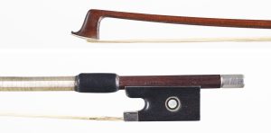A silver-mounted viola bow by Albert Nurnberger — head and frog