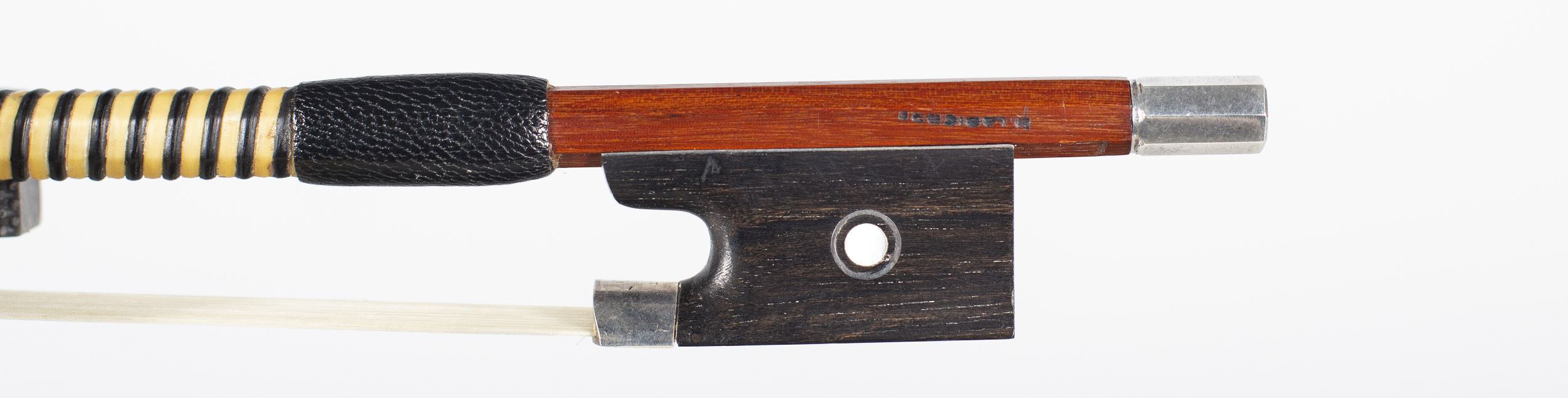 A silver-mounted violin bow by Marcel La Pierre, Mirecourt — frog