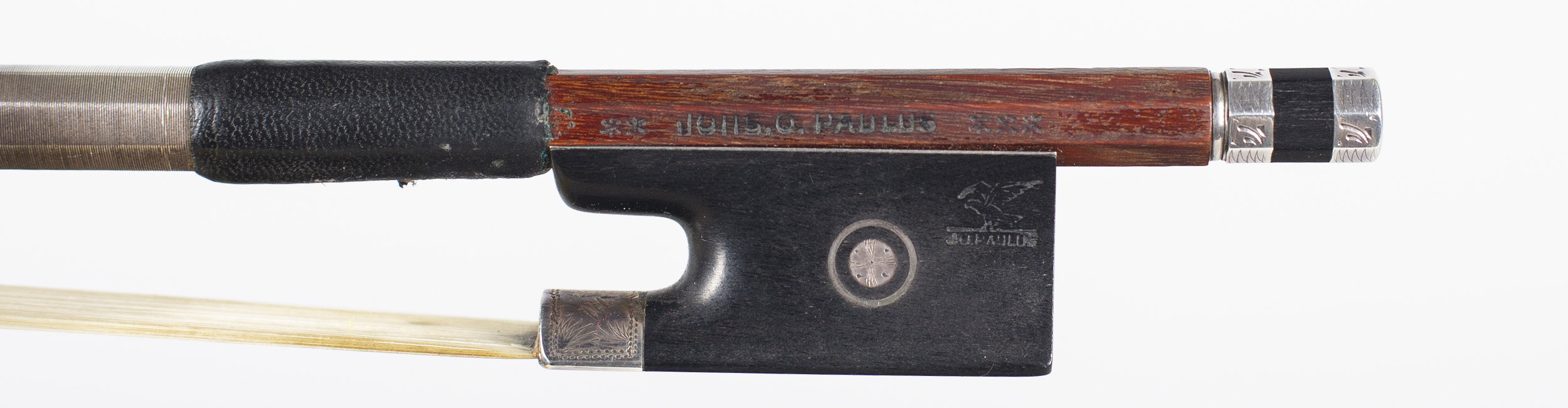 A silver-mounted viola bow by J. O. Paulus — frog