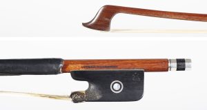 A silver-mounted cello bow by Lothar Hermann — head and frog