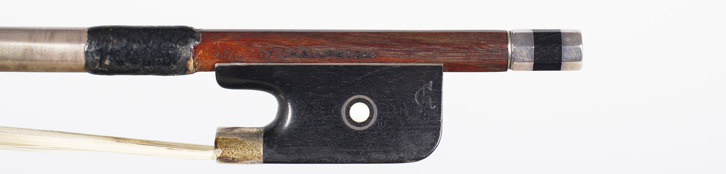 A silver mounted cello bow by F. Chalupetsky — frog