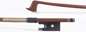 A silver-mounted violin bow by Clifford Bibby — head and frog