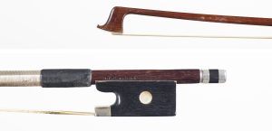 A silver-mounted violin bow by Richard Geipel — head and frog