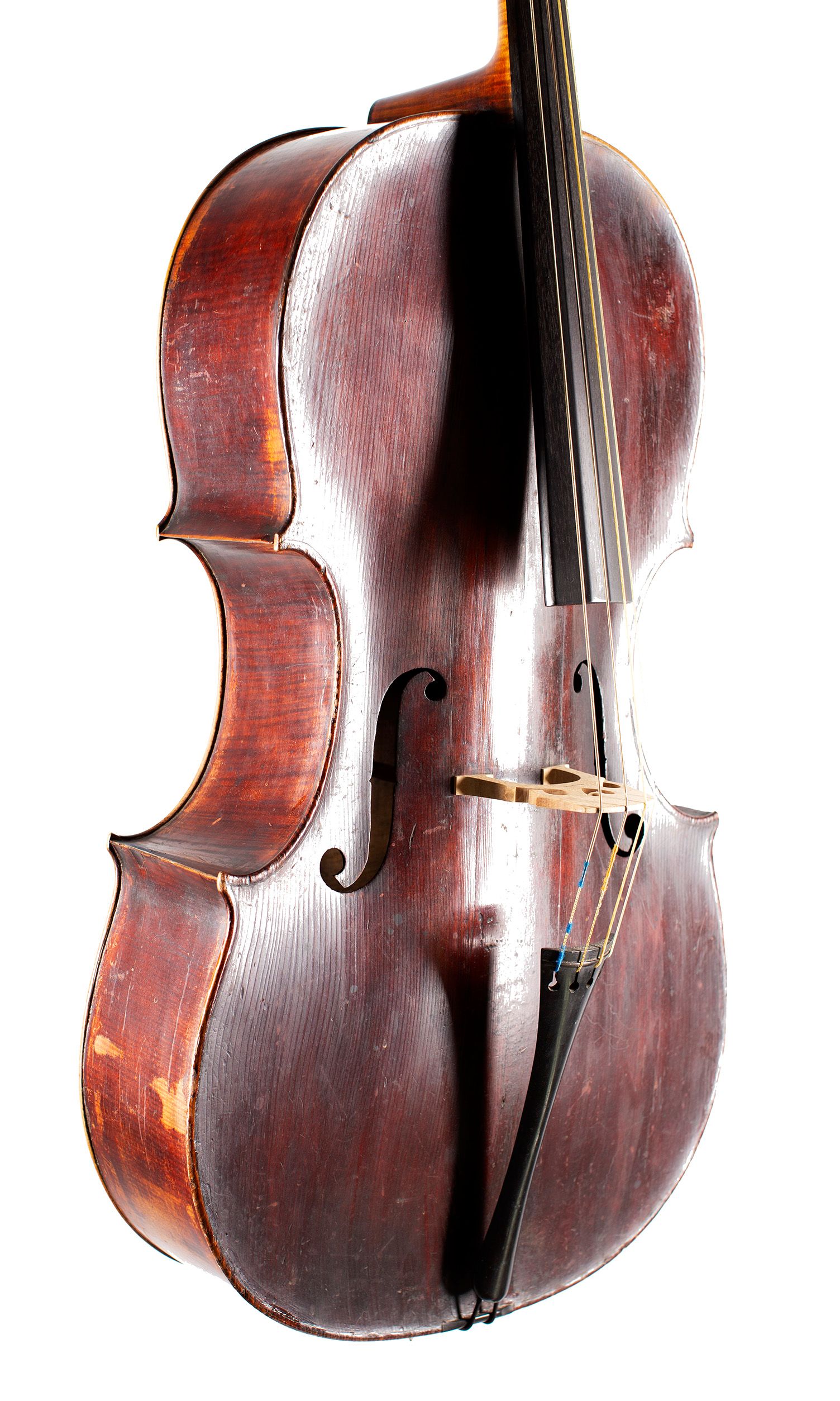 Cello by William Forster (Old Forster), London, circa 1790 — angled view, 40°