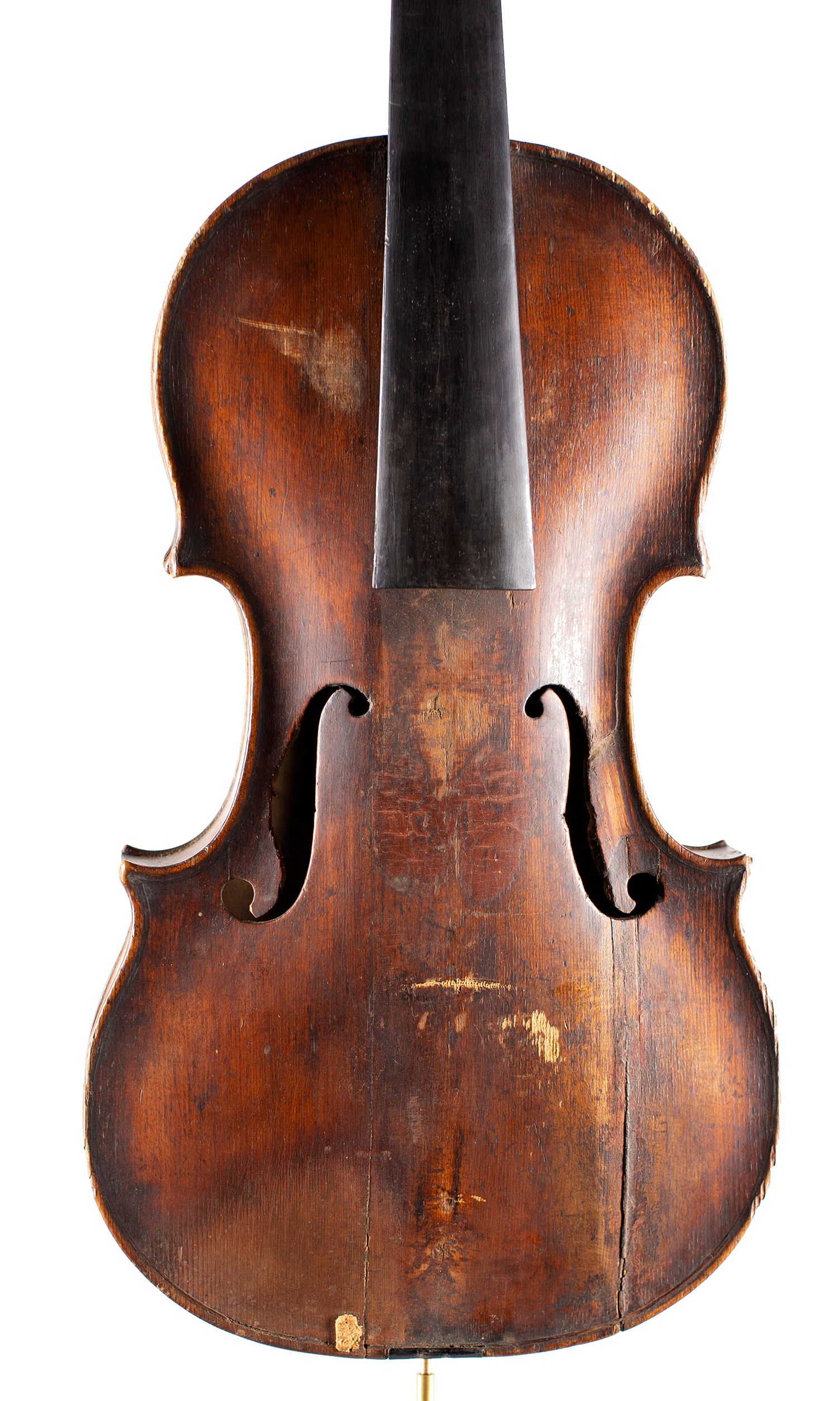 Violin by Tomaso Eberle, Naples, 1785 — angled view, 10°