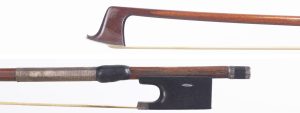 A silver-mounted violin bow by John Dodd — head and frog