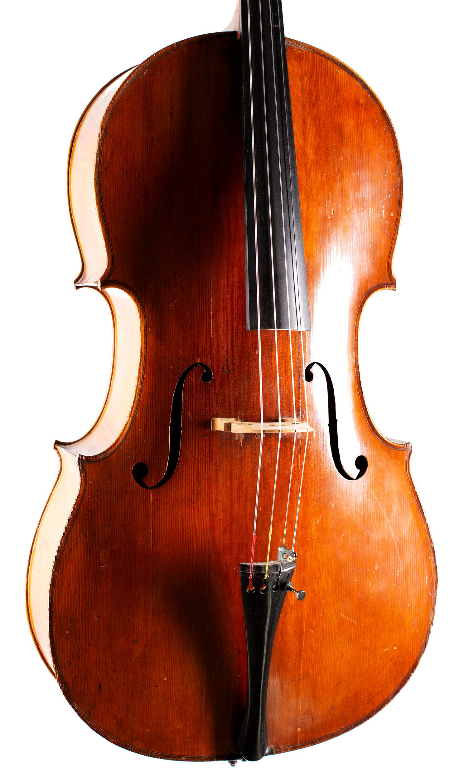 Cello, Workshop of Louis Lowendall, Berlin, 1895 — angled view, 20°