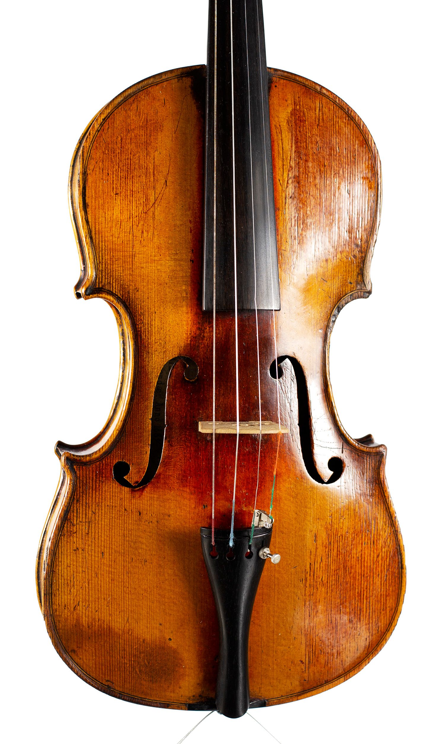Violin, Workshop of Louis Lowendall, Dresden — angled view, 10°