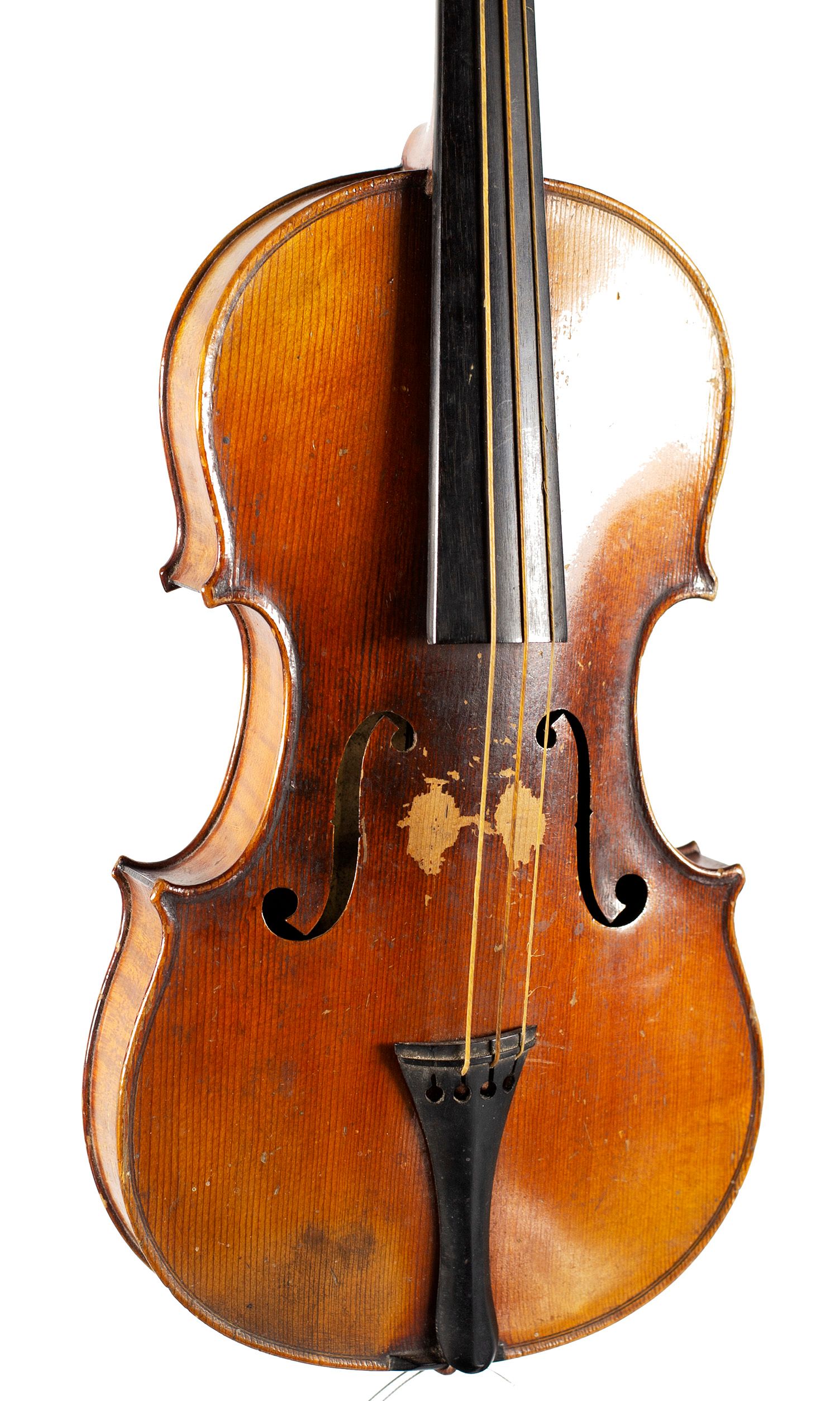 Half-sized violin, Workshop of Jerome Thibouville-Lamy, Mirecourt — angled view, 20°