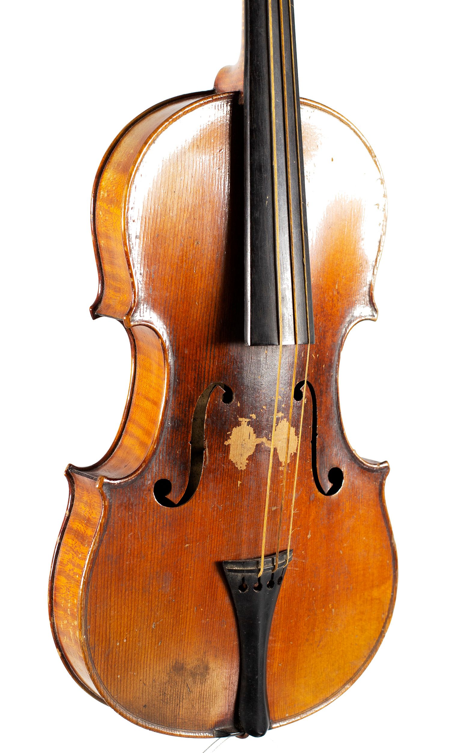 Half-sized violin, Workshop of Jerome Thibouville-Lamy, Mirecourt — angled view, 30°