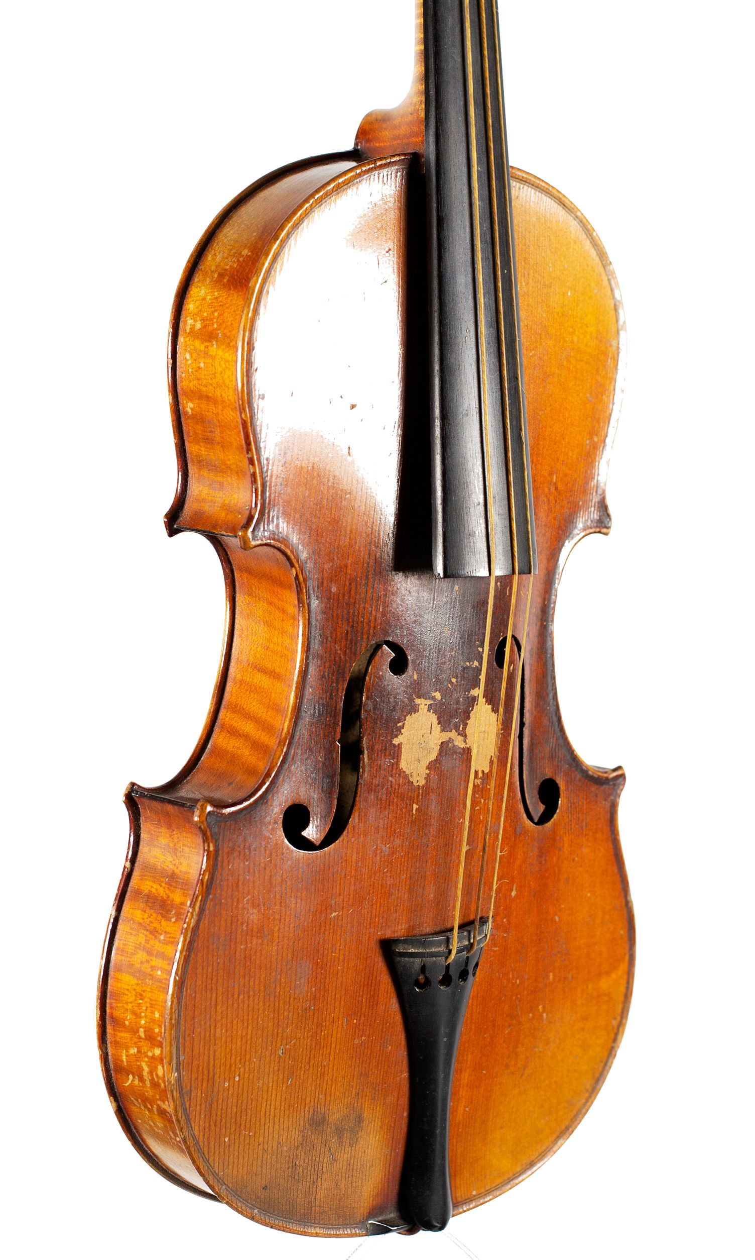 Half-sized violin, Workshop of Jerome Thibouville-Lamy, Mirecourt — angled view, 40°