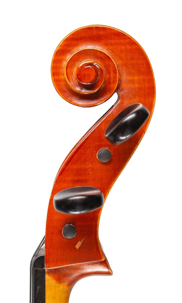 Three-quarter sized cello, Workshop of Josef Schuster, Erlangen, 1991 — scroll