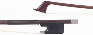 A silver-mounted cello bow by W. E. Hill & Sons, London Antique, over 100 years old — head and frog