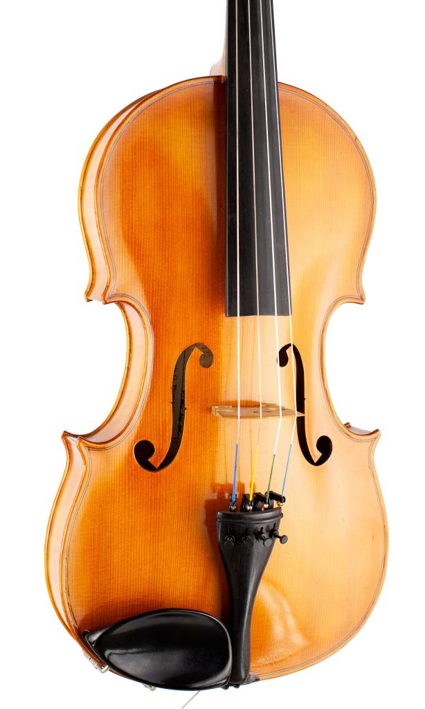 A viola by Dennis Plowright, Northwood, 1983 — angled view, 20°