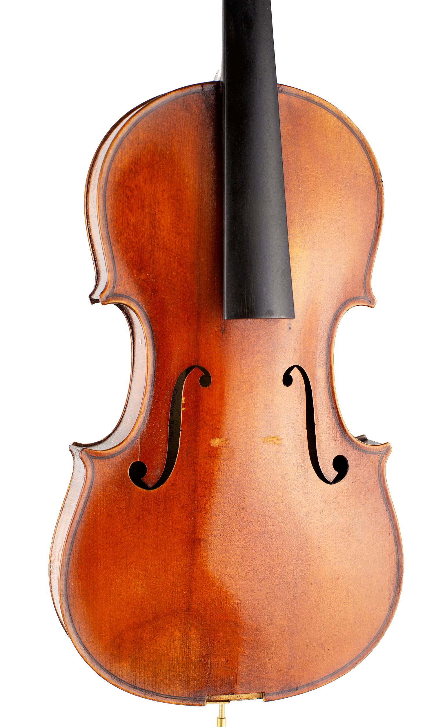 Violin by Gustave Bazin, Paris, 1912 — angled view, 20°