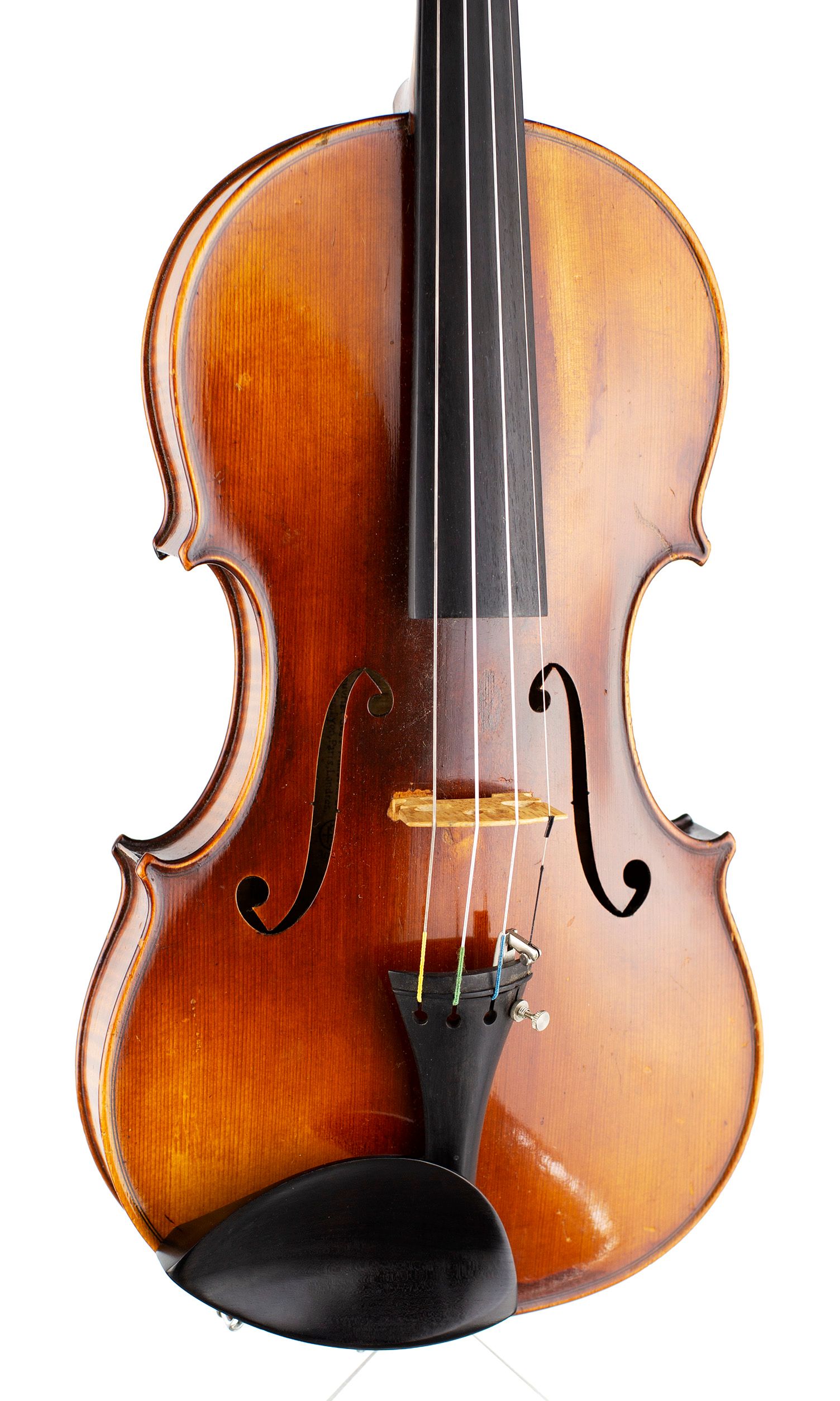 Violin, Workshop of Leon Mougenot Gauche, France, 1925 — angled view, 20°