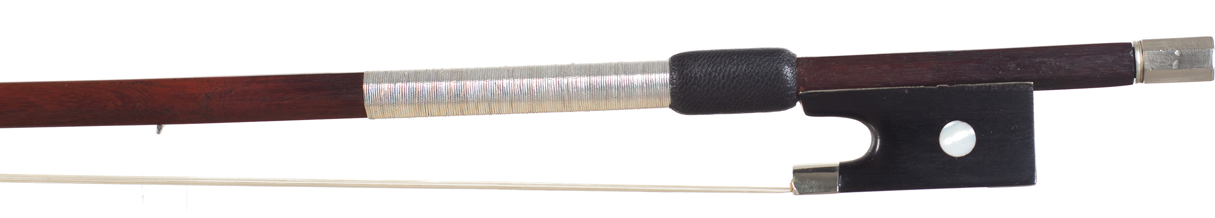 A nickel-mounted violin bow by Francois Lotte, Mirecourt, circa 1920 — frog
