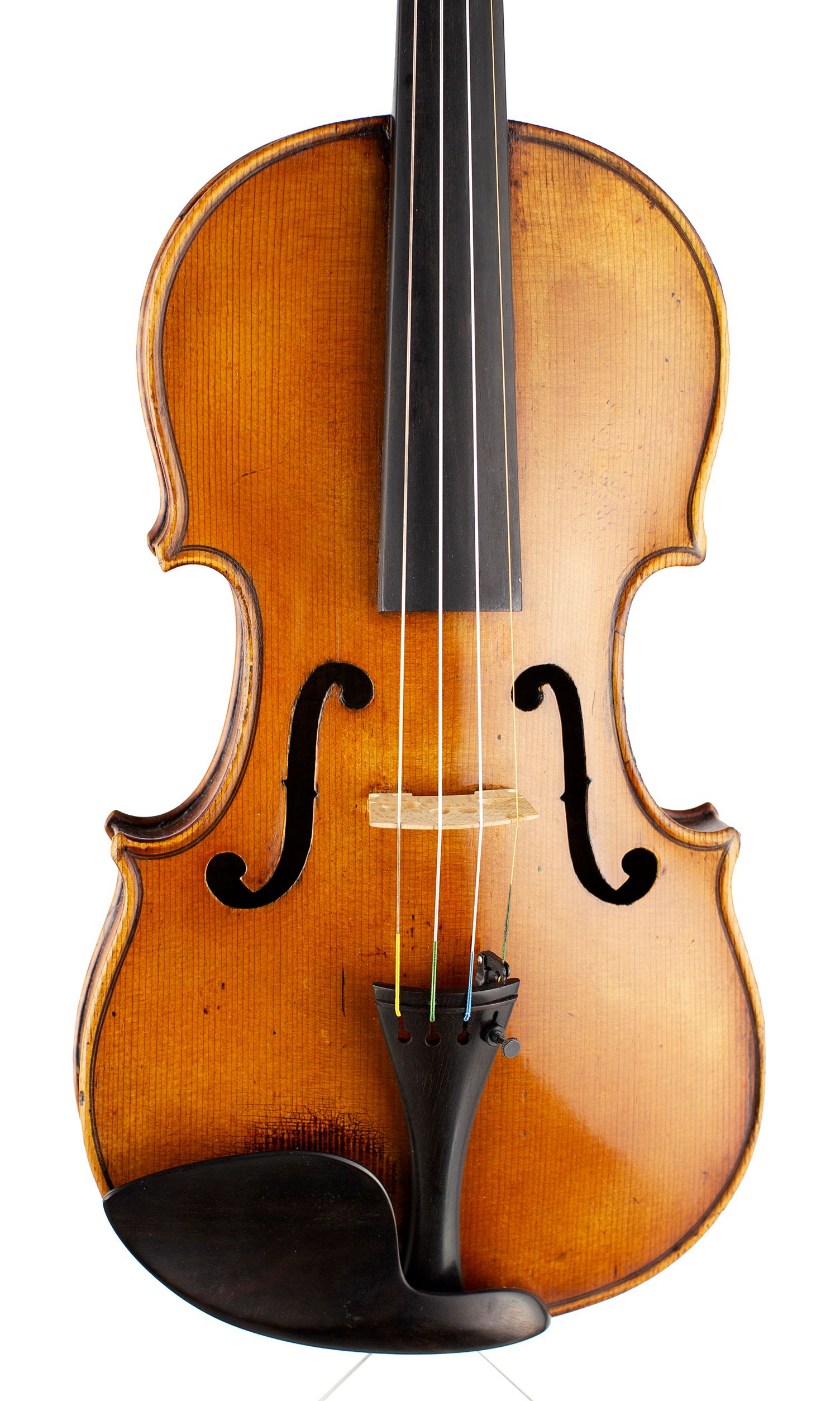 A violin by Ch. J. B. Collin-Mezin Pere, Mirecourt 1900 — angled view, 10°