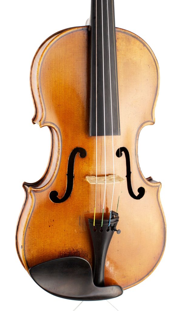 A violin by Ch. J. B. Collin-Mezin Pere, Mirecourt 1900 — angled view, 20°