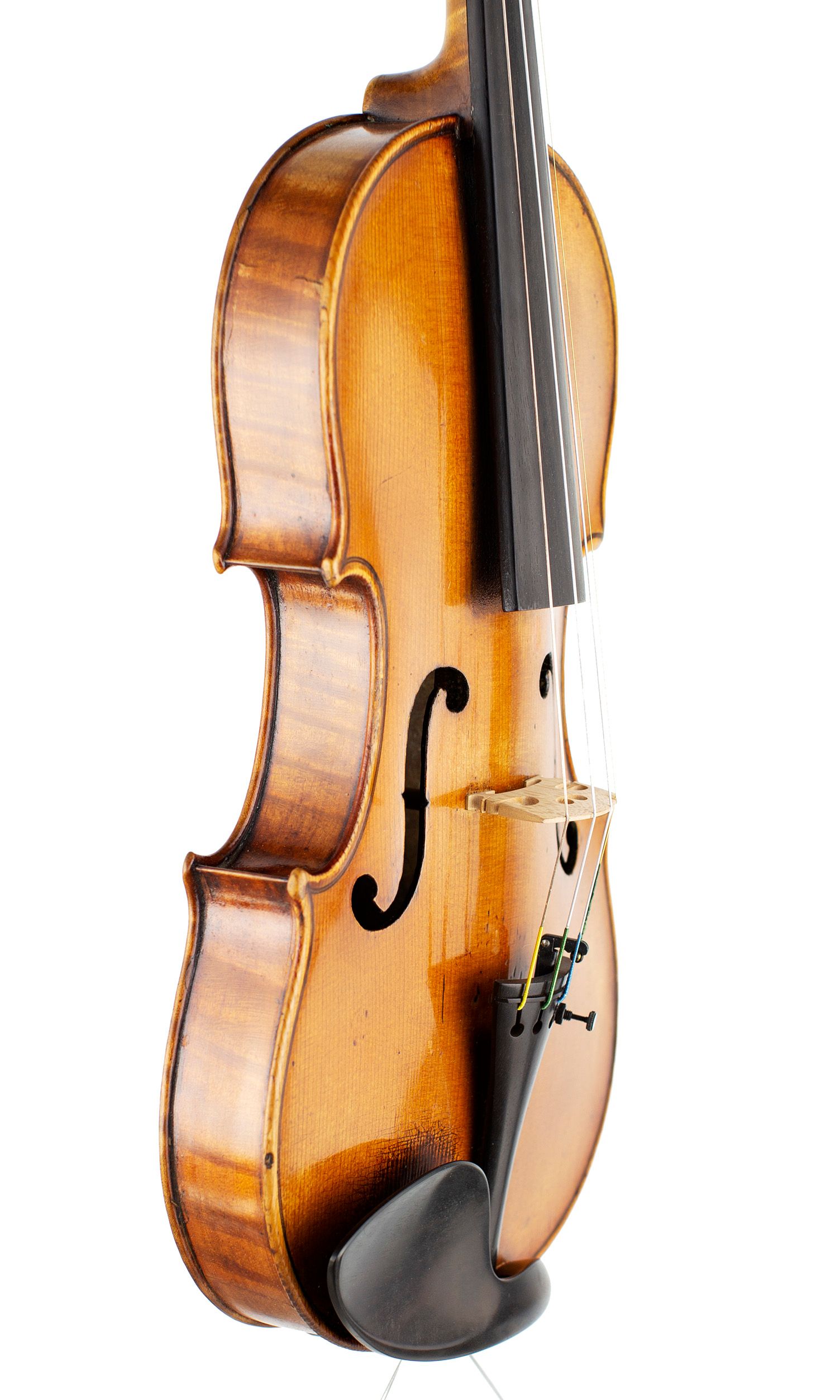 A violin by Ch. J. B. Collin-Mezin Pere, Mirecourt 1900 — angled view, 60°