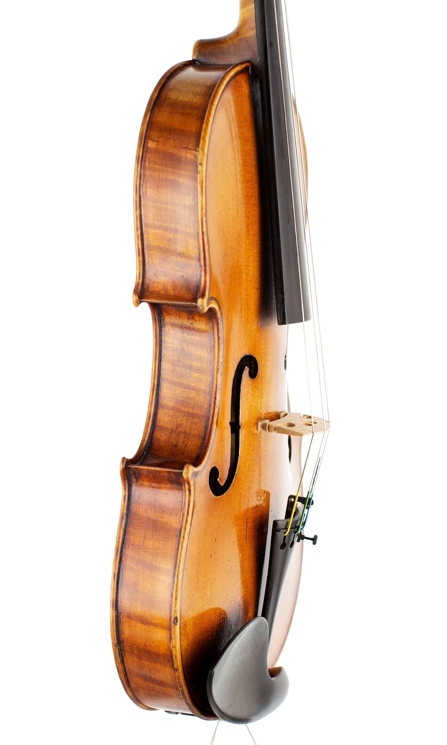 A violin by Ch. J. B. Collin-Mezin Pere, Mirecourt 1900 — angled view, 70°