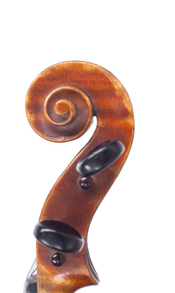Violin, Workshop of Leon Mougenot Gauche, Mirecourt, 1904 — scroll