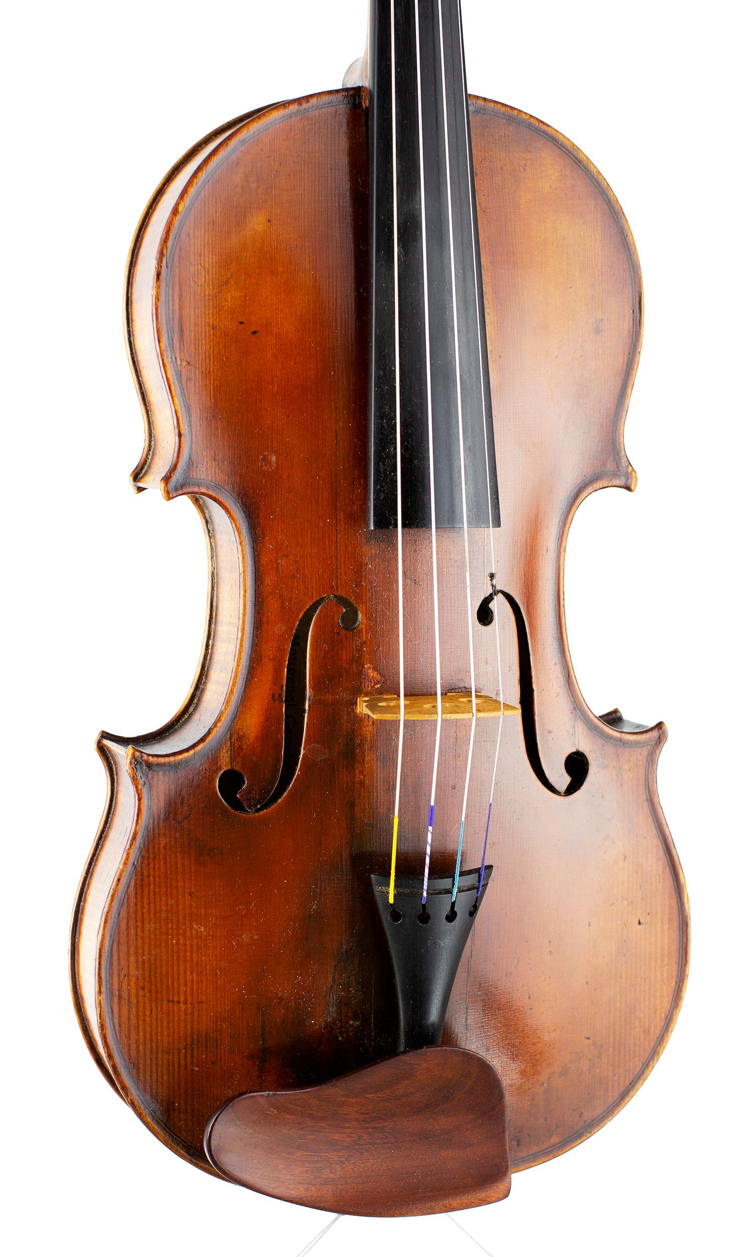 Violin, Workshop of Leon Mougenot Gauche, Mirecourt, 1904 — angled view, 20°