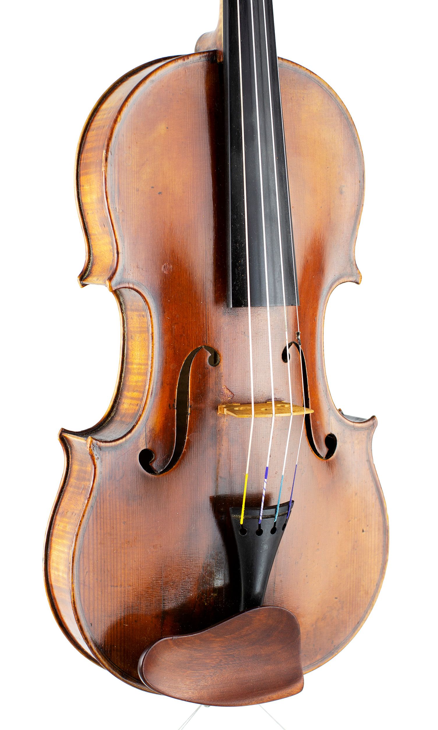 Violin, Workshop of Leon Mougenot Gauche, Mirecourt, 1904 — angled view, 30°