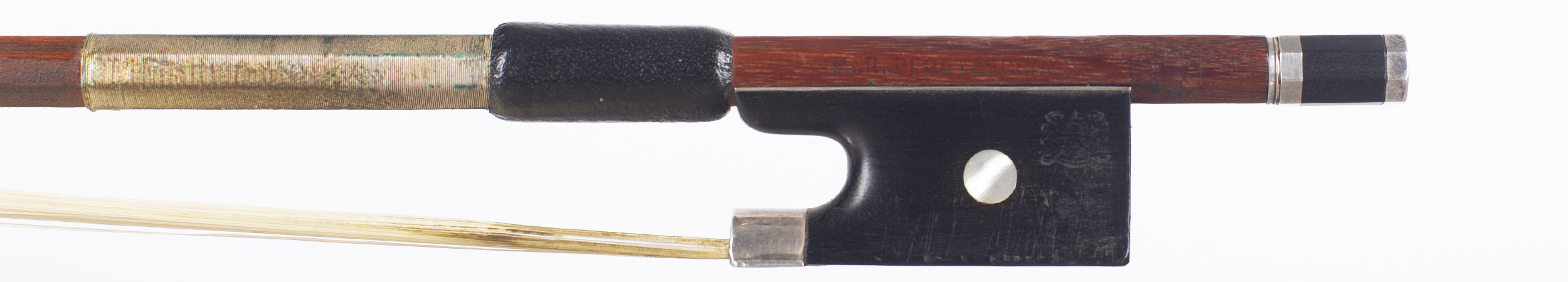 A silver-mounted violin bow by H. R. Pfretzschner (Sr) — frog